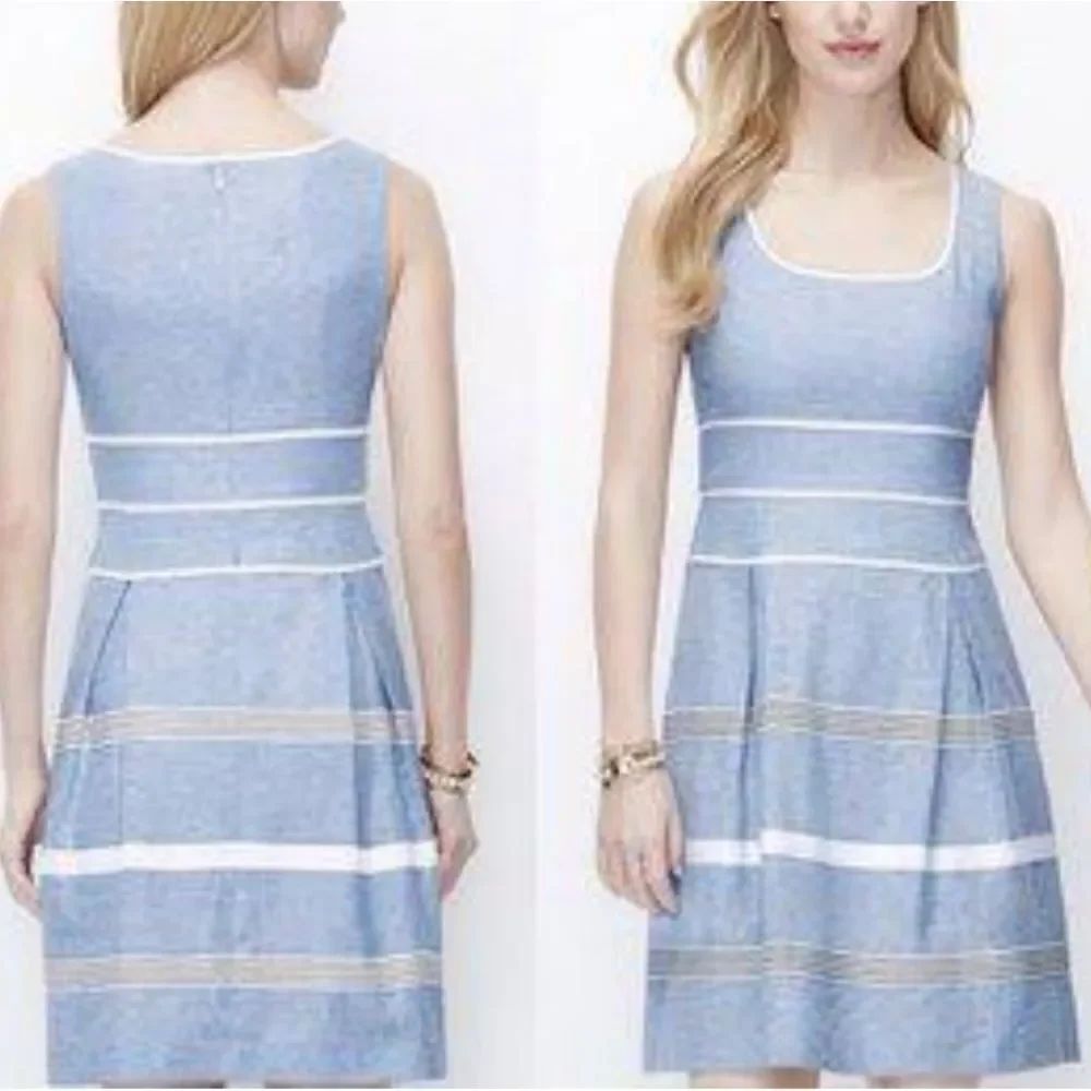 BRAND NEW ANNE TAYLOR TEXTURES STRIPE FIT FLARE DRESS